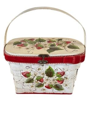 Vintage Strawberry Picnic Basket Bag